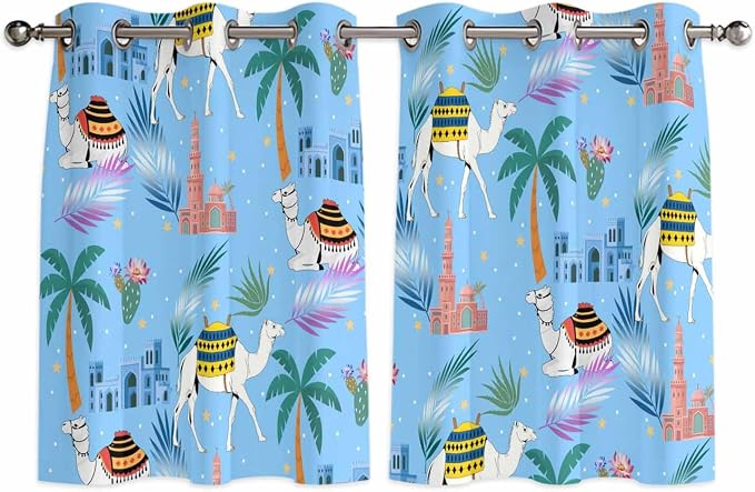 2 Panel Kitchen Cafe Curtains, Desert Landscape Sunlight Filtering Nature Air