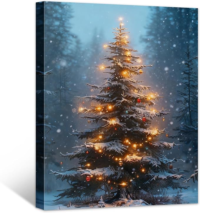 Framed Christmas Pictures Wall Decor,Vintage Pine Tree Prints,Winter Christmas Canvas Wall Art Decoration for Bedroom Bathroom Living Room Rustic Xmas Holiday Gifts (Christmas Tree 3, 16'' X 20'')