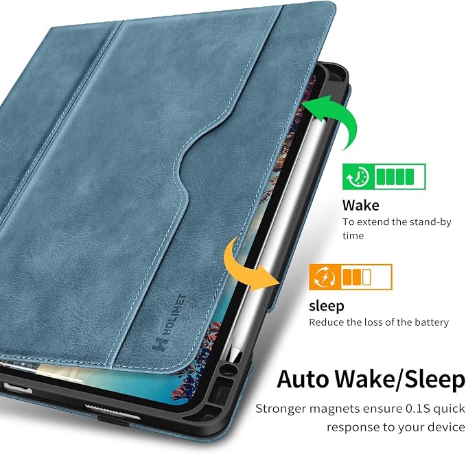 Case for iPad Pro 13 inch Case M5 2025/M4 2024 with Pencil Holder | Supports Pencil Pro/Pencil Auto Sleep/Wake Function Vegan Leather Smart Stand Cover (Black)