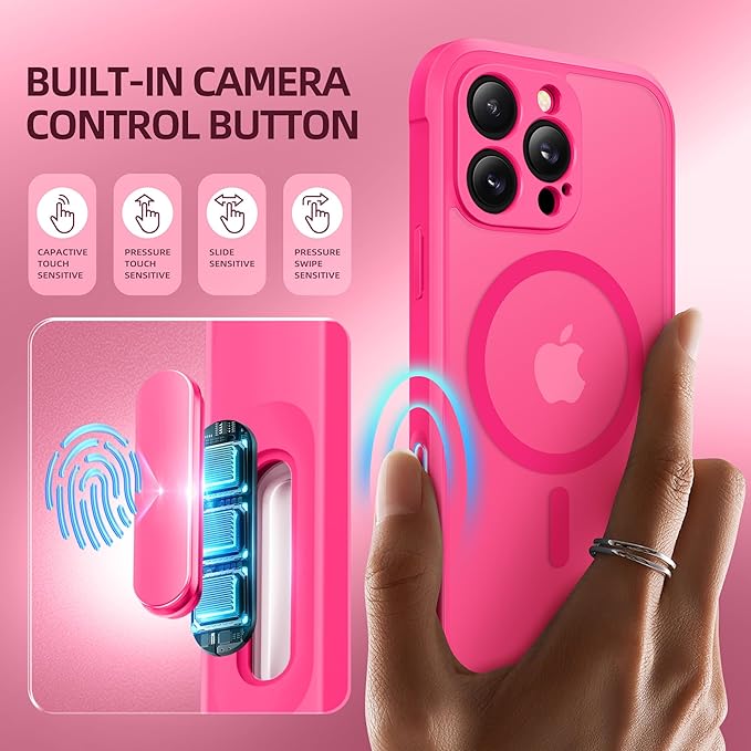 BERFY Magnetic for iPhone 16 Pro Case, Compatible with MagSafe, Built-in Privacy Screen Protector and Upgraded Camera Protection, Anti-Spy Full Body Shockproof Phone Case for 16 Pro 6.3", Hot Pink