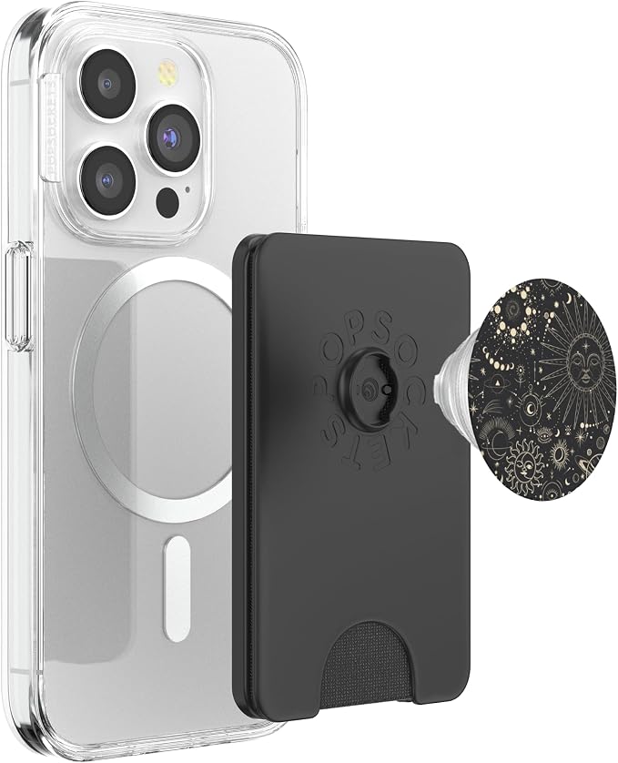 Astrological Space Stars Moon Sun Pattern Black PopSockets Adhesive PopGrip