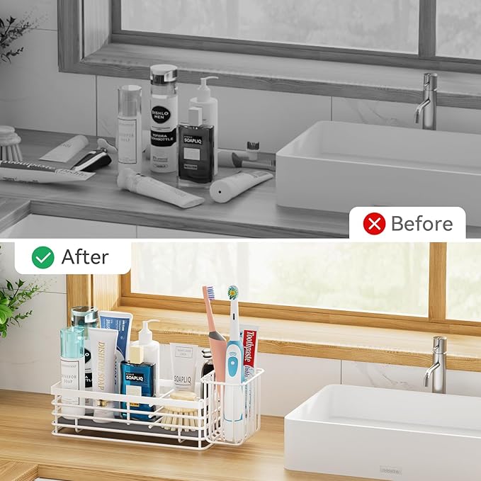 Yofidra Sponge Holder for Kitchen Sink Organizer Caddy: Sink Sponge with Instant Drying Stone, Metal Stainless Steel Basket Home Decor Storage and Organization Accessories 9.5" X 3.5" X 5.2" (White)