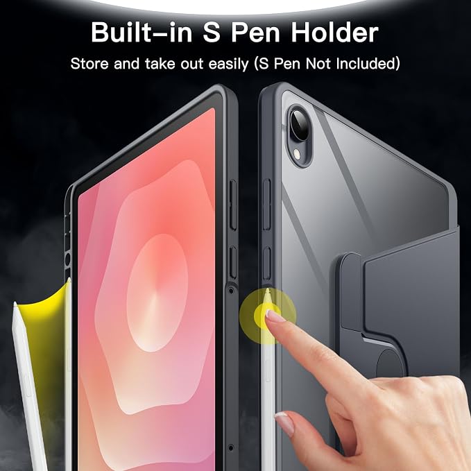 JETech Rotating Case Cover for Samsung Galaxy Tab S11 Black | 360° Rotation Stand Clear Back Design Auto Wake/Sleep S Pen Holder Full Protection