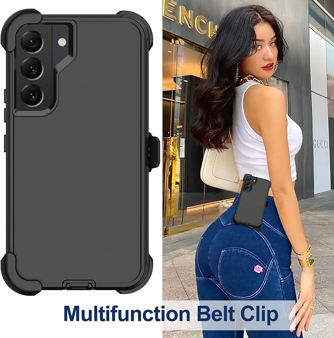 for Samsung Galaxy S22 Plus Case with Belt Clip Holster 2X Screen Protector [Military Grade Protection] Heavy Duty Full Body Shockproof Rugged Protective Cover for Samsung S22 Plus 5G Black