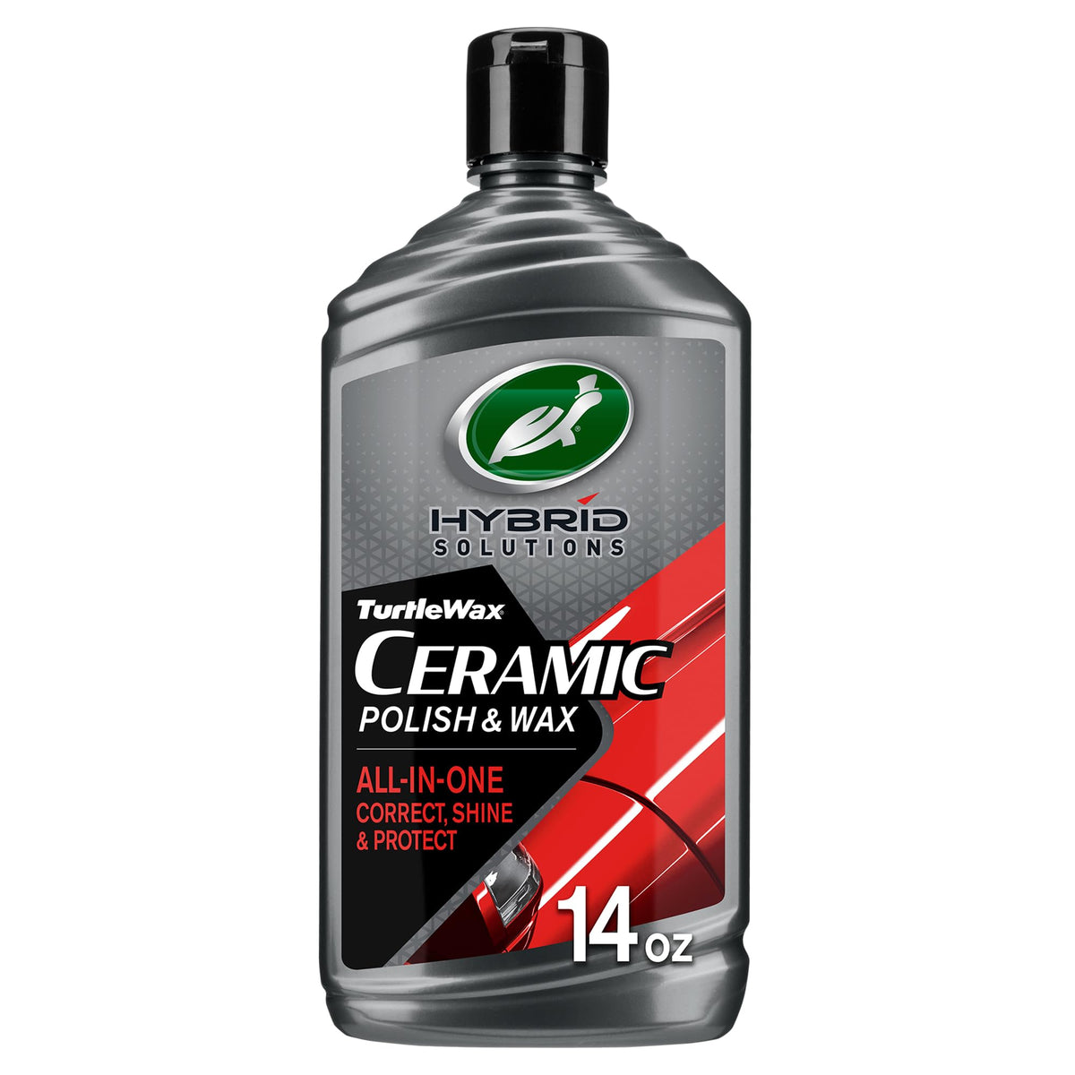 Turtle Wax Hybrid Solutions Ceramic Car Polish and Wax, Light Scratch Remover, Durable Paint Protection, Extreme Water Beading, High Gloss Shine, Hand or Machine Polisher Use, 14 oz (Pack of 1)