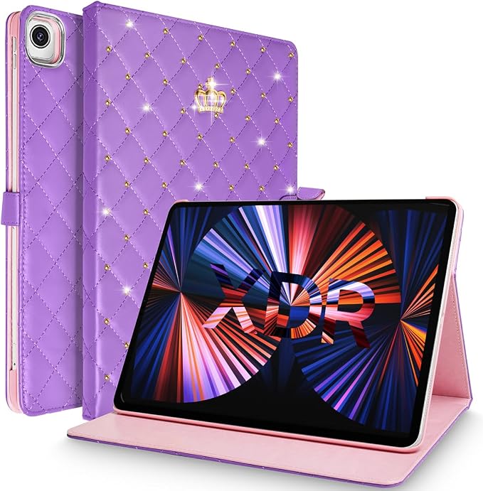 for iPad 10.2 Case 9th/8th/7th Generation (2021/2020/2019) Crown Bling Diamond Cute Elegant PU Leather Smart Auto Sleep/Wake Stand Shockproof Protective Case for Apple iPad 10.2 inch (Black)
