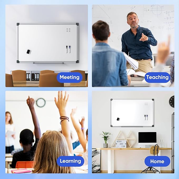 VUSIGN Magnetic Whiteboard for Wall, 36" x 24" Hanging Whiteboards for Office, School, Home, Includes Eraser, Markers, Magnets, Pen Tray, Silver Aluminum Frame