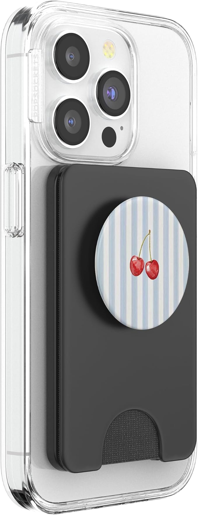 Blue Beige Stripe Cherry Pattern PopSockets PopWallet for MagSafe