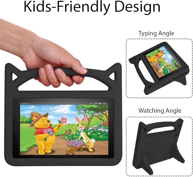 Case for Amazon Fire HD 10 Inch Tablet (11th Generation 2021 Released) - Lightweight Shockproof Kickstand Handle Kids Cover Case + 1 Screen Protector and 1 Stylus (Black)