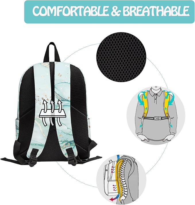 Marble 3PCS Backpack for Boys Girls, Kids Back to School Backpack Set with Lunch Box Pencil Case, 17 Inch Lightweight Bookpack 3 in 1 Set for Teens Elementary Middle High School Students