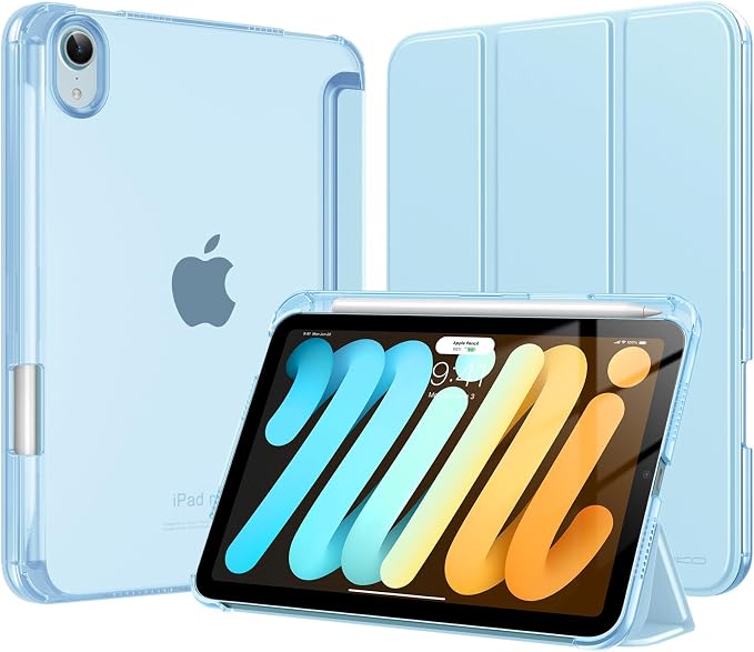 MoKo for iPad mini A17 Pro Case 8.3 Inch 2024 iPad mini 7th/6th Case 2021 | For iPad Mini Case with Pencil Holder Light Trifold Smart Protective Cover with Hard PC Translucent Back Shell Agave Gree
