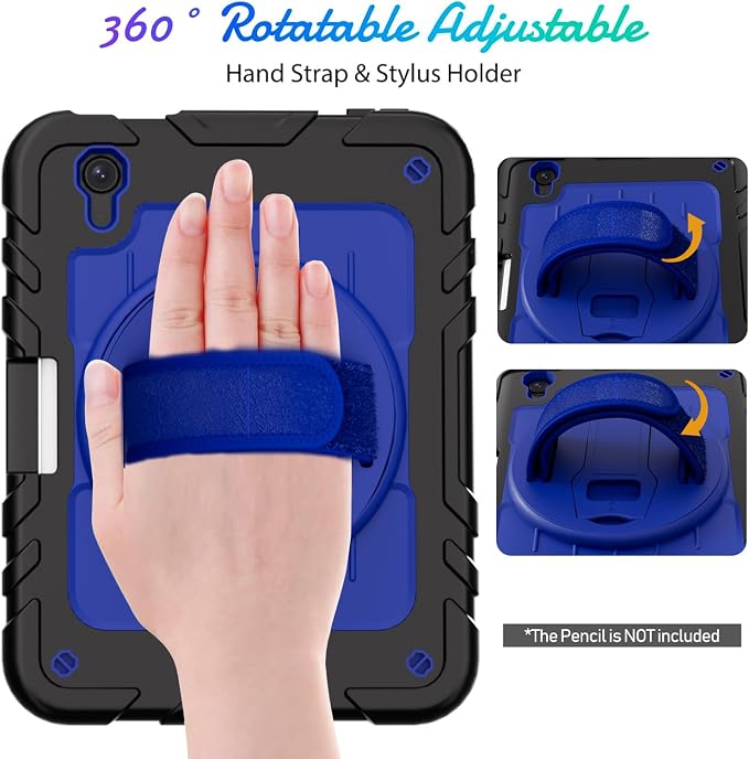 for iPad mini 7 A17 Pro/iPad mini 6 8.3 Inch Case iPad mini 7th/6th Generation Case (2024/2021) with Pencil Holder/Kickstand Hand Strap/Shoulder Strap Black