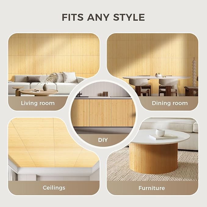 OUZUGIE 1 Pack 96x24 Inch Natural Bamboo Wall Panel – Carbonized Pole Wrap Paneling for Walls, Ceilings, Cabinets, Furniture – Ideal for Bedroom, Living Room & Office DIY Decor