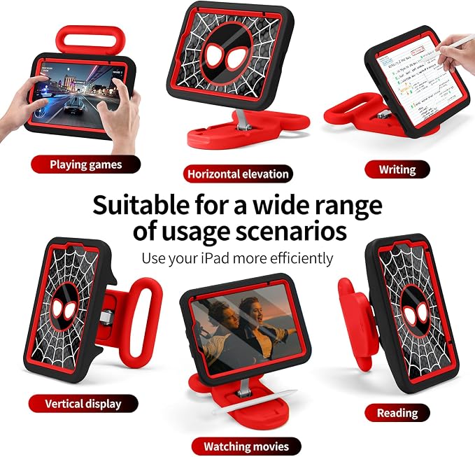Kids Case for iPad mini 7 (A17 Pro) 2024 / iPad mini 6 2021 Child Friendly Case with Adjustable Portrait/Landscape StandHeavy Duty Cover with Screen Protector for iPad mini 7/6 8.3 inch (BlackRed)