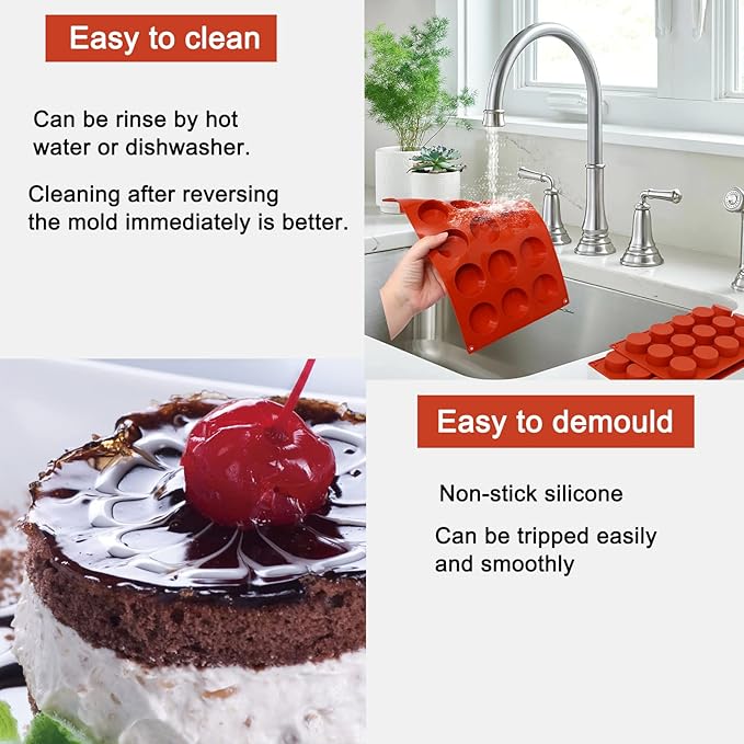 FUGZAUD 2PACK Silicone Cylinder Molds,15-Cavity Round Candy Chocolate Mold, Handmade Soap Silicone Mould, for Mini Muffin, cake,Jelly, Dessert, Ice Cube