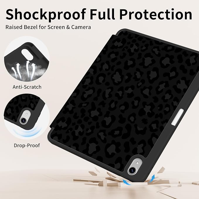 Case for iPad 11th Generation A16 Chip (2025) iPad 10th Generation Case 10.9-inch (2022) Trifold Stable Stand Protective Soft TPU Back Cover with Pencil Holder Black
