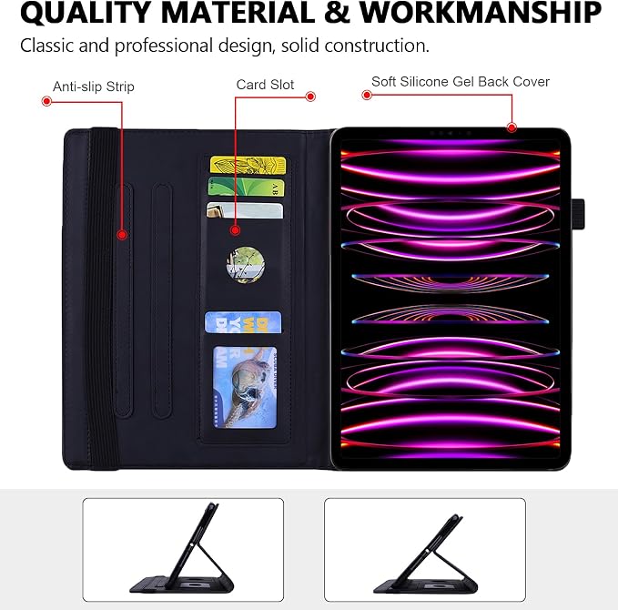 Folio Case for iPad Pro 11 2018-2022 iPad Air 11 2025/2024/Air 10.9 - Techcircle Stand Mandala Embossed PU Leather Soft TPU Cover with Elastic Strap Card Slots Pencil Holder - Pink