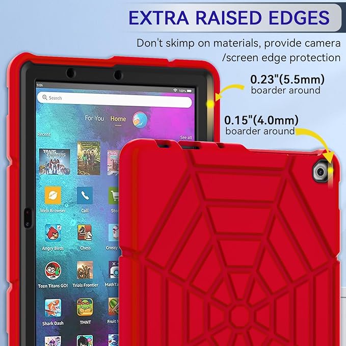 Grifobes (for 13th/11th Generation 2023/2021 Release) Tablet 10/10 Plus Tablet 10 Kids/Kids Pro 3-in-1 Heavy Duty Shockproof Rugged Protective Cover with Stand (Black+Red+Red)
