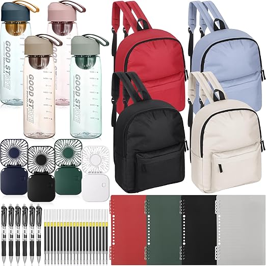 42 Pcs Back to School Supplies Kits with Backpacks Fans Water Bottle Notebooks Pens, Backpacks Stationery Bulk for Elementary Middle High School Students