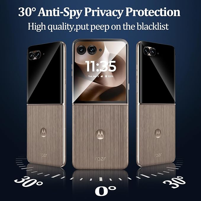 3+3 Pack for Motorola Razr+ 2024/2025 Front Privacy Screen Protector + Camera Protector3D Curved Full Cover Tempered Glass[Anti-Spy] Bubble Free Screen Protector for Razr 60 Pro/ 50 Ultra