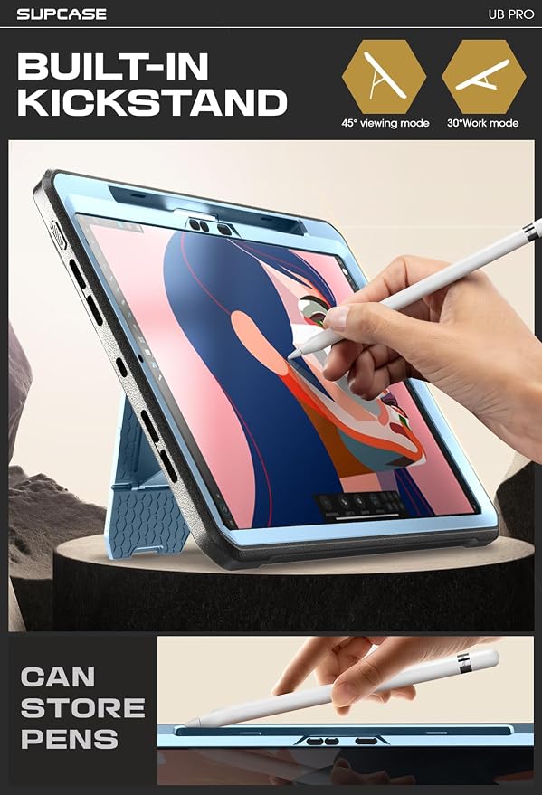 SUPCASE for iPad Pro 11 inch Case M5/M4 2025/2024 with Pencil Holder Black | Built-in Screen Protector Built-in Stand Support Apple Pencil's Wireless Charge Heavy Duty Protection Unicorn Beetle Pr
