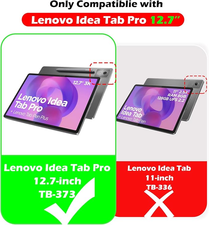 YRH for Idea Tab Pro 12.7 inch Case 2025 with Pen Holder Soft TPU Back Tablet Cover Case with Auto/Sleep (Black)