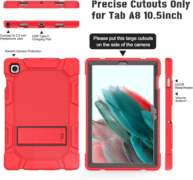 Galaxy Tab A8 10.5 Case with Kickstand Hybrid Shockproof Rugged Cover for Samsung A8 Tablet Case 10.5 Inch (SM-X200/X205/X207) Red+Black