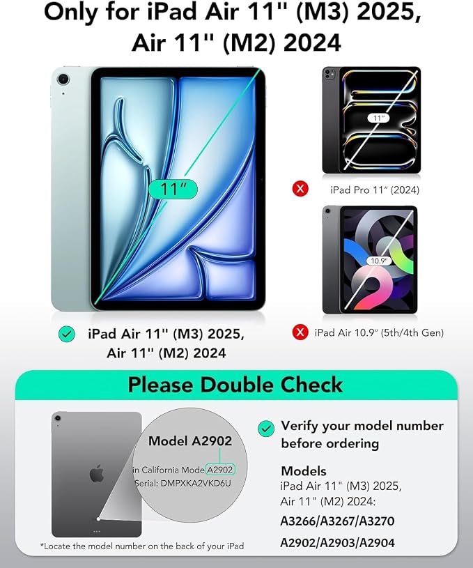 Magnetic Case for iPad Air 11 Inch M3 2025 &amp M2 2024 Business Black | Slim Fit Drop Scratch Resistant Pen Holder Card Slot  Stand