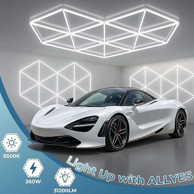 ALLYES Hexagon Garage LED Lights - Super Bright 27-Pack, 6500K Cool White for Auto Repair Shops, Gyms, Warehouse, basements, Car Wash Rooms