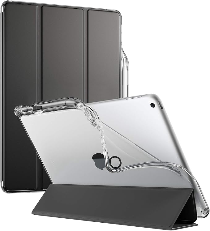 Poetic Lumos X Case Designed for iPad 10.2 9th Generation (2021) / 8th Gen (2020) /7th Gen (2019) Case Smart Cover with Pencil Holder Flexible Back Clear TPU Slim Fit Trifold Folio Black