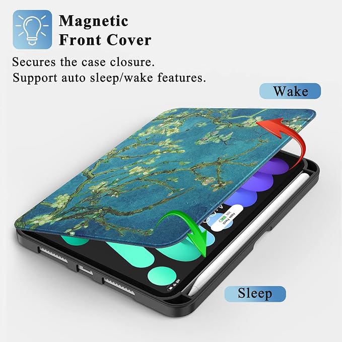 Case for iPad mini 7 (A17 Pro) 2024/Mini 6 2021 8.3-Book Black | Slim Lightweight Folio Stand Case Auto Wake/Sleep Soft TPU Back Cover with Pencil Holder for iPad mini 7th/6th Generation