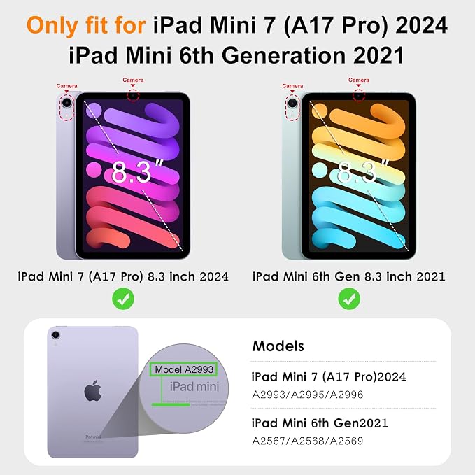 DTTO for iPad mini 7 A17 Pro 2024 aslo fit iPad mini 6 2021 Brown | 360 Degree Rotating Premium Faux Leather Folio Stand Cover with Pencil Holder Auto Sleep/Wake Multiple Angles Hand Strap