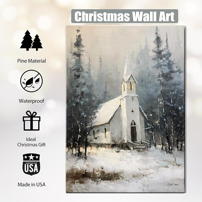 Snowy Winter Cabin Christmas Wall Art - Rustic Landscape Canvas Prints for Bedroom & Office, Ready to Hang Framed Picture, Perfect Christmas Gifts & Festive Winter Decor