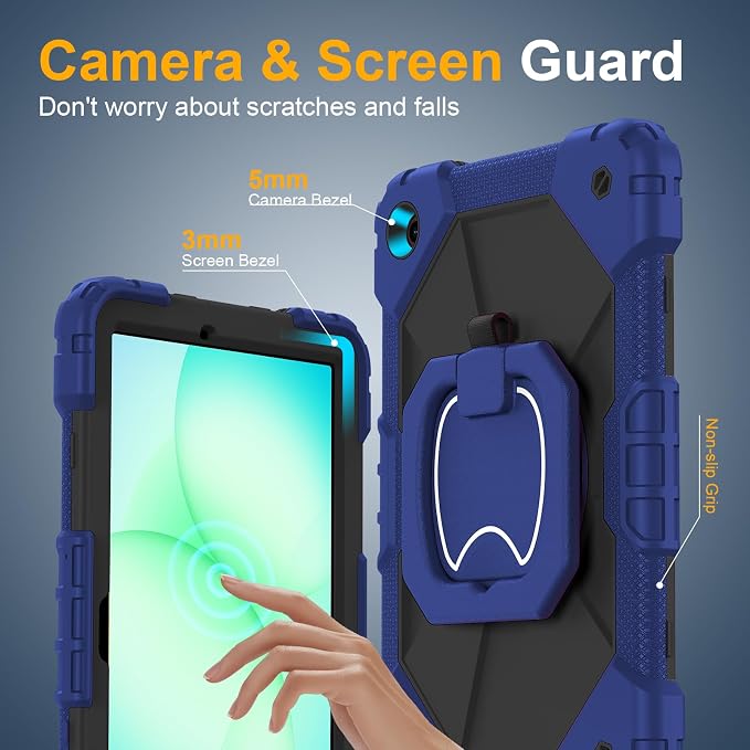 Case for Samsung Galaxy Tab A9 Plus 11 Inch 2023 Ubearkk Rugged Case for Samsung Galaxy A9+ Tablet SM-X210/X216/X218 with Screen Protector 360 Rotating Stand Shoulder Strap Pen Holder Black