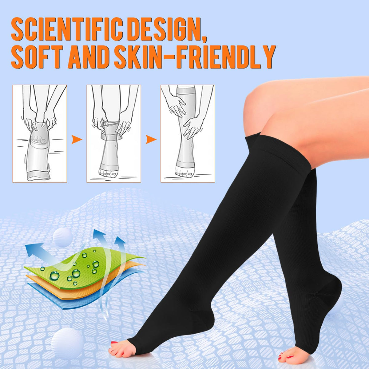 Copper Compression Socks for Women & Men Open Toe 15-20mmHg is Best Support for Circulation Recovery and All Day Wear