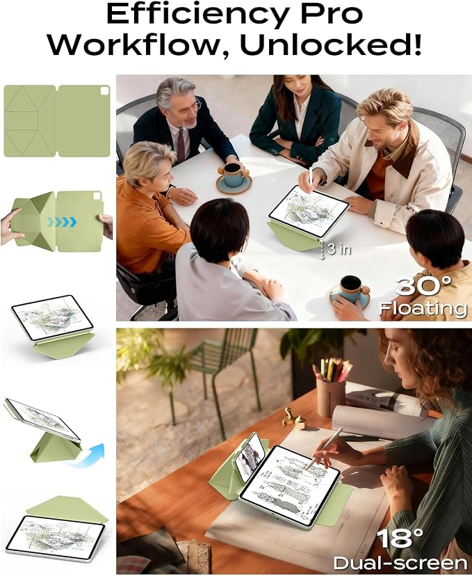 JKSML Dynamic Folio Case for iPad Air M4/M3/M2 11 &amp Air 4th/5th Gen 10.9 Detachable Pencil Holder 20+ Multi-Angle Origami Cover Slim &amp Ergonomic &amp Powerful Magnetic - Black