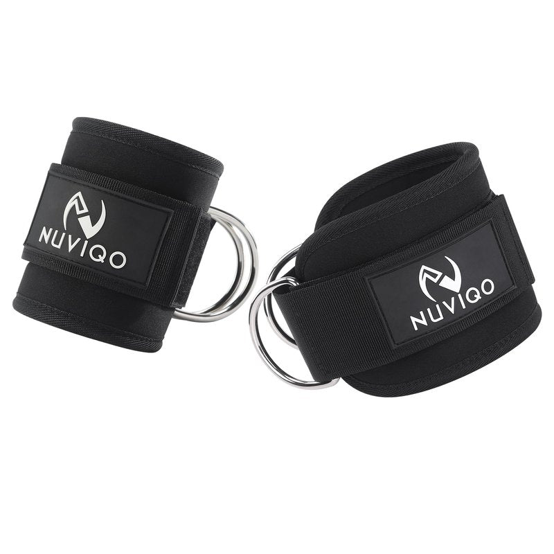 Nuviqo Ankle Straps for Cable Machines (Pair) with D-Ring Attachment - Fully Adjustable - for Legs, Glutes, Hips and Abs Workout