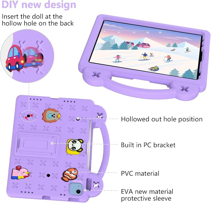 Kids Case for iPad Air 13 (2026/2025/2024) M4/M3/M2 &amp iPad Pro 13 2024 &amp iPad Pro 12.9 Cover 6th/5th/4th/3rd Gen (2022/2021/2020/2018) DIY Figures EVA Rubber Handle Stand Shockproof Bumper