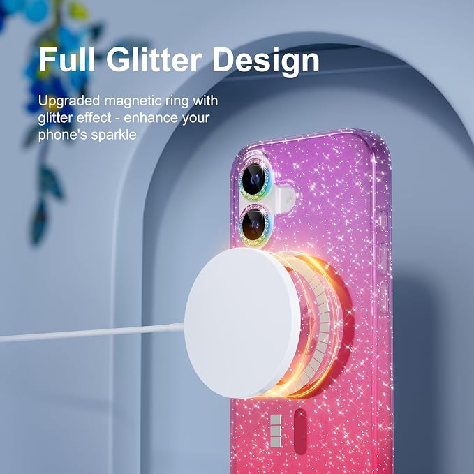 Choiche for iPhone 15 Pro Max Case Compatible with MagSafe Glitter Black | Women Girly Cute Glitter Sparkly Magnetic Phone Case with Diamond Camera Lens Protectors Military-Grade Drop Protection 6.7