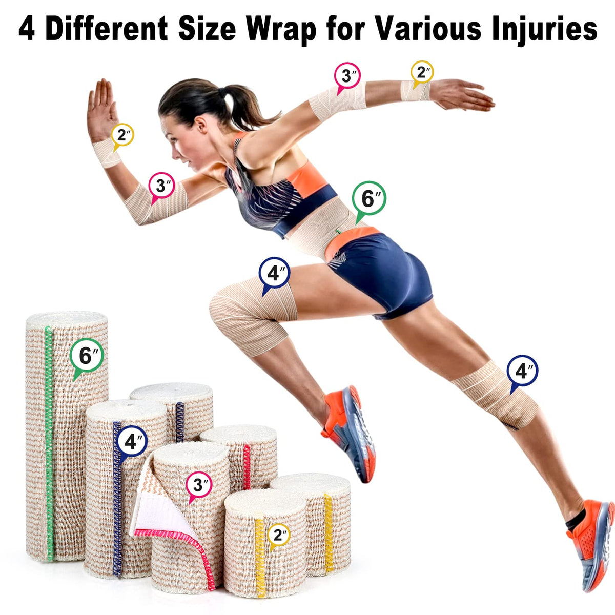 FRESINIDER Premium Elastic Bandage Wrap 2 Inch, 12 Pack, Hook and Loop