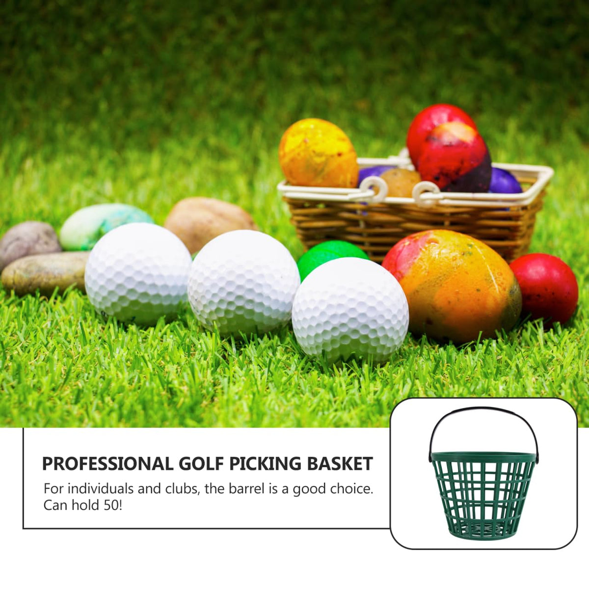 UPKOCH Golf Ball Basket Plastic Golf Ball Bucket with Foldable Handle Storage Container for Practice Range Stackable Caddy for Clubs and Frequent Use