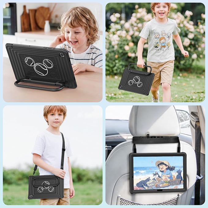 SEYMAC Case for Samsung Galaxy Tab A11+/A9+ Plus 11 for Kids Black | Heavy Duty Shockproof Built-in Screen Protector Rotating Stand Handle and Shoulder Strap