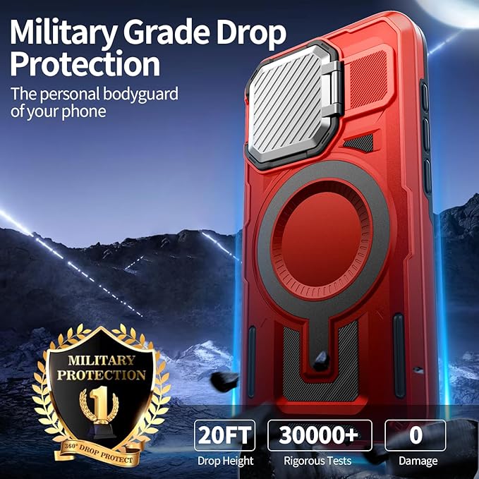 Camera Stand Case for iPhone 16 Pro Max, [Compatible with MagSafe] [Lens Cover] 2024 Version Military Grade Protective Soft Case for iPhone 16 Pro Max 6.9 inch Men Women, Red