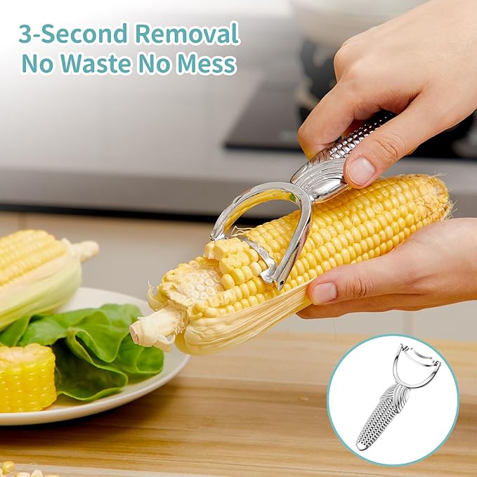 Lanties 2 Pcs Corn Peeler for Corn on The Cob Stainless Steel Stripper Tool with Aluminum Alloy Handle Kernel Stripper Remover, Comfortable Grip and Light Weight