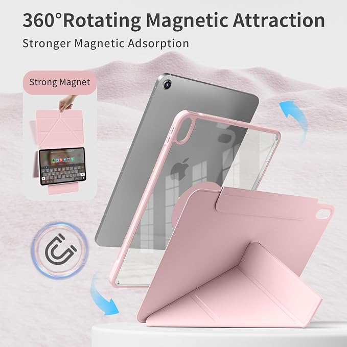 Case for iPad A16 11th Generation 11 inch 2025 &amp iPad 10th Gen 10.9 inch 2022 with Pencil Holder Detachable Magnetic Rotating Clear Hard PC Back Trifold &amp Y Stand (Black)