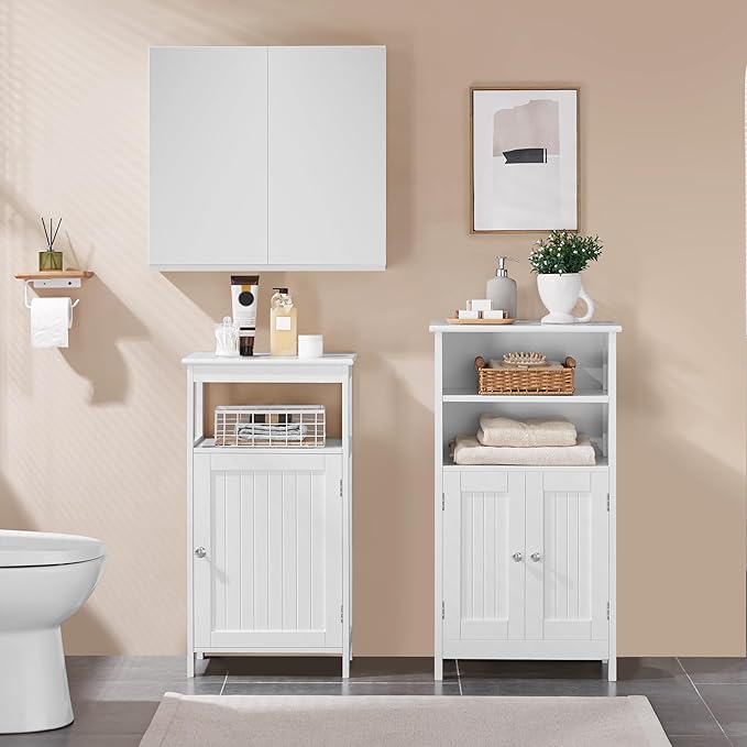 Yaheetech Bathroom Floor Cabinet, Free Standing Cabinet with Double Door and Adjustable Shelf, Side Tall Storage Organizer for Living Room/Kitchen/Hallway/Home Office, White