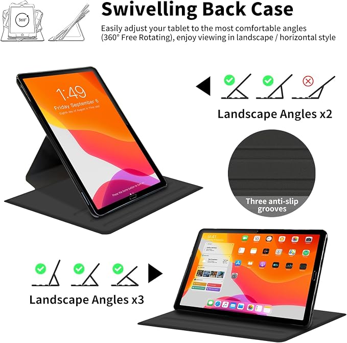 Case for iPad Pro 12.9 Inch 6th/5th/4th Gen (2022/2021/2020)360 Degree Rotating Protective Stand Cover with Auto Wake/SleepVintage Bookshelf and Cats