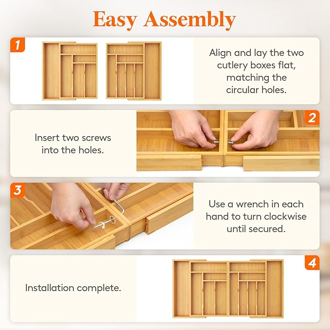 Lifewit Large Silverware Drawer Organizer, Expandable 21.4 to 36 Inches Wide, Bamboo Utensil Tray for Kitchen, Adjustable Flatware and Cutlery Holder for Spoons Forks Knives, 13 Compartments, Natural
