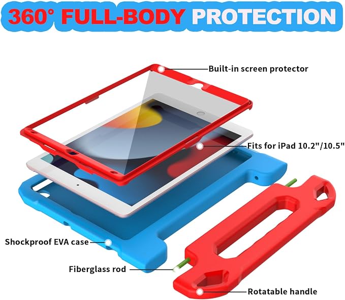 YIHE Kids Case for iPad 10.2 9th/8th/7th Gen Pro 10.5 &amp Air 3 BlackBlue | Full Body Shockproof Protective Cover Handle Stand Built-in Screen Protector Fun Colors