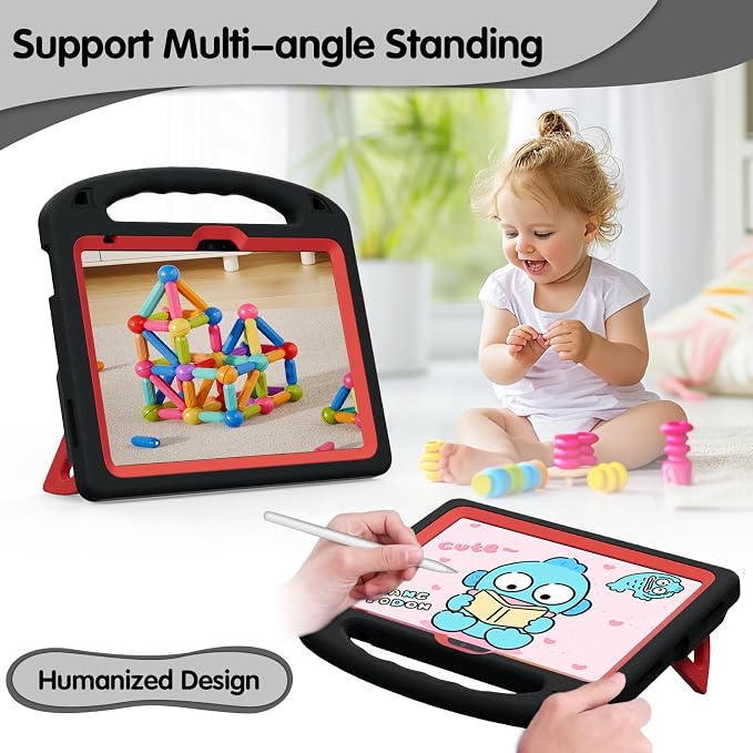 Kids Case for iPad A16 11th/ 10th Generation (2025/2022 Model) | iPad 11/ iPad 10 Full-Body Drop Protection cover with Screen Protector EVA Shockproof Handle Stand Black